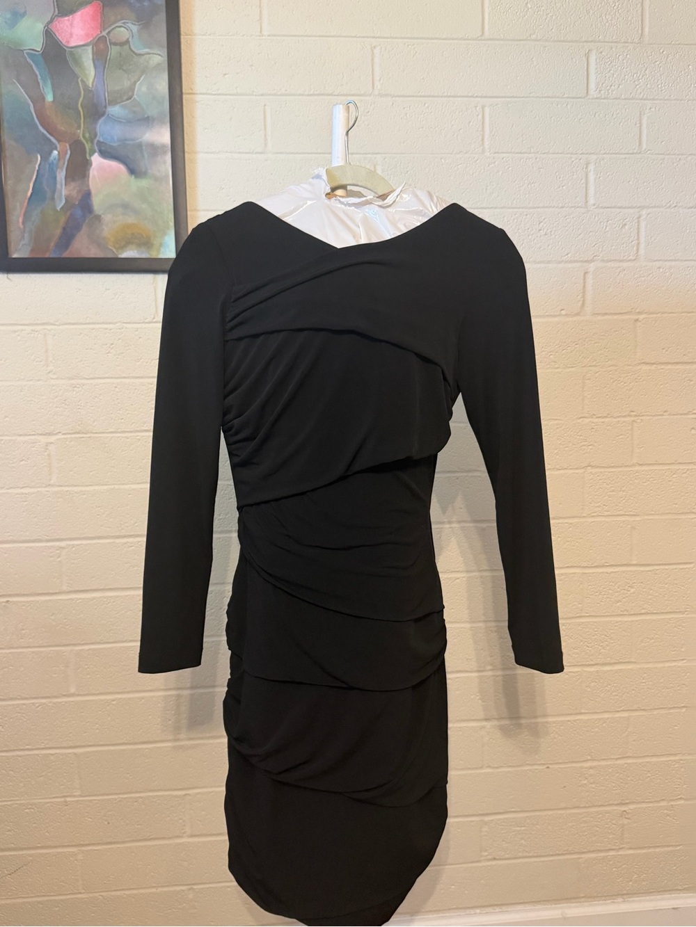 Suzi Chin Black Long-Sleeve Draped Cocktail Dress